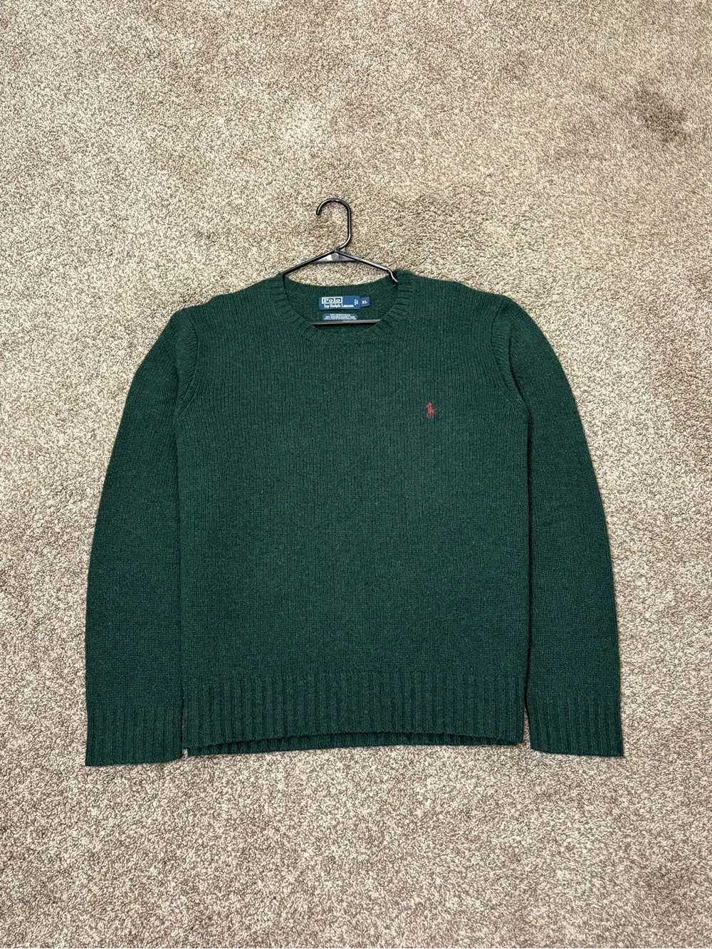 Vintage Polo Ralph Lauren Sweater Mens XL Green Pony Logo Knit Merino Wool